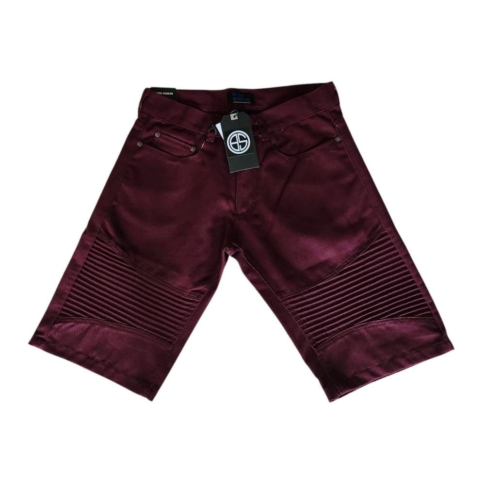 Denim Burgundy Biker Moto Shorts - Men’s - Picture 2 of 6